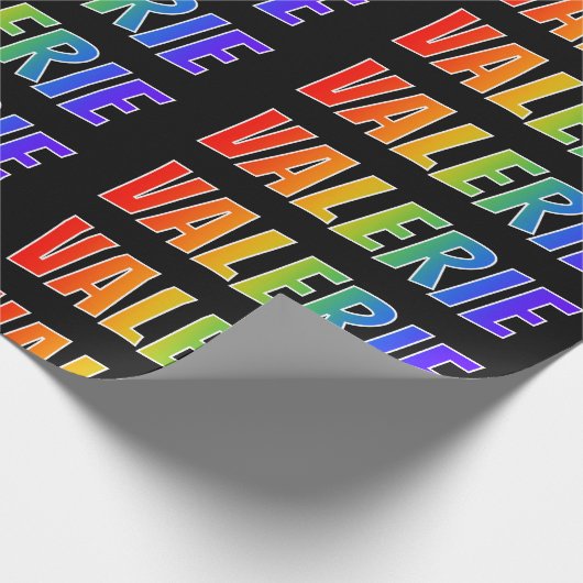 Regenboogvoornaam "VALERIE"; vun en kleurrijk Cadeaupapier (Hoek)