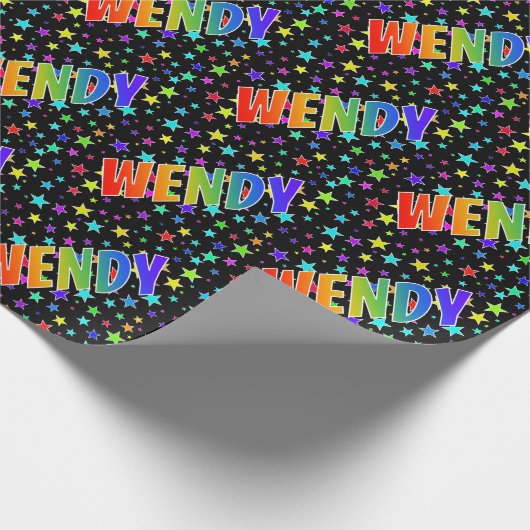 Regenboogvoornaam "WENDY" + sterren Cadeaupapier (Hoek)
