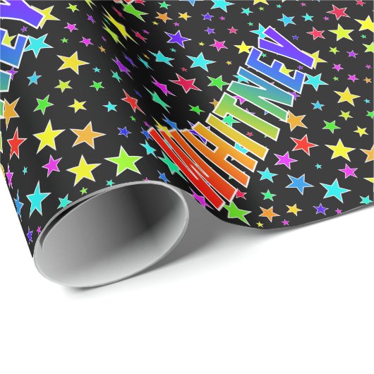 Regenboogvoornaam "WHITNEY" + sterren Cadeaupapier (Rol Hoek)