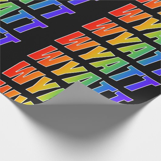 Regenboogvoornaam "WYATT"; vun en kleurrijk Cadeaupapier (Hoek)