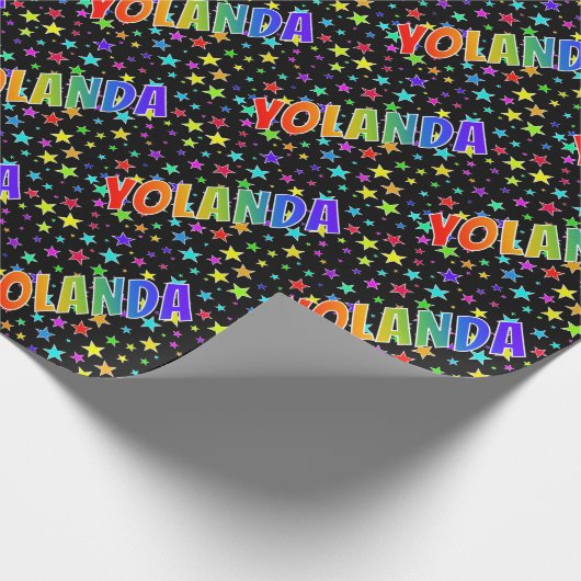 Regenboogvoornaam "YOLANDA" + sterren Cadeaupapier (Hoek)