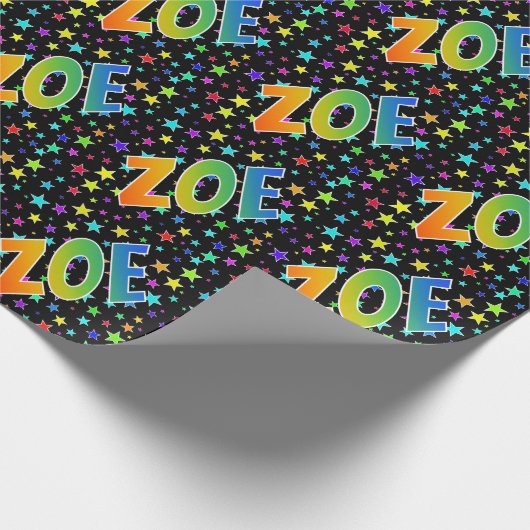 Regenboogvoornaam "ZOE" + sterren Cadeaupapier (Hoek)