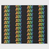 Regenboogvoornaam "ZOE"; vun en kleurrijk Cadeaupapier (Vlak)