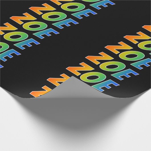 Regenboogvoornaam "ZOE"; vun en kleurrijk Cadeaupapier (Hoek)