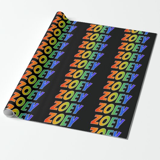 Regenboogvoornaam "ZOEY"; flauw & kleurrijk Cadeaupapier (Uitgerold)