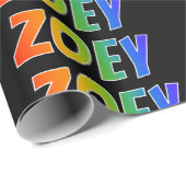 Regenboogvoornaam "ZOEY"; flauw & kleurrijk Cadeaupapier (Rol Hoek)