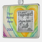 Regenboogvriendschap harten aangepaste kunstversie verzilverd omlijst ornament (Links)