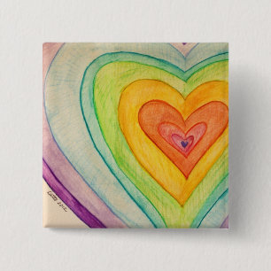 Regenboogvriendschap Harten Kunst Buttonnen of Lap Vierkante Button 5,1 Cm