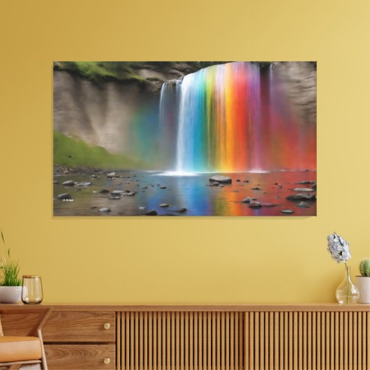 Regenboogwaterval Canvas Afdruk (Insitu (Woonkamer))