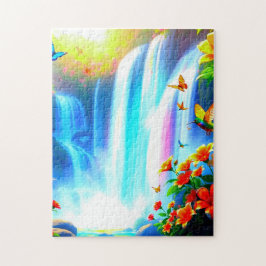 Regenboogwaterval met vogels en vlinders legpuzzel
