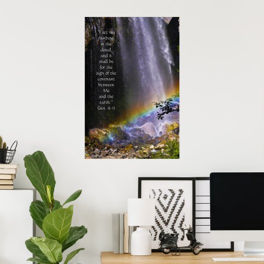 Regenboogwaterval w/Scriptversie Verse Poster (Thuiskantoor)