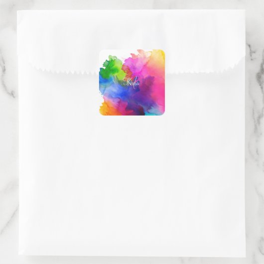 RegenboogWaterverf Abstract Vierkante Sticker (Tas)