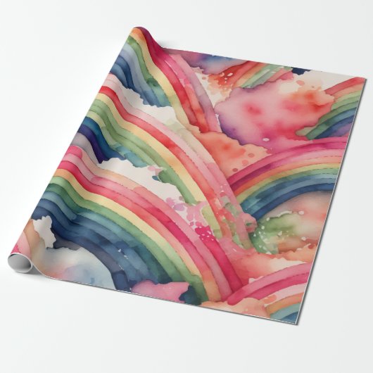regenboogwaterverf cadeaupapier (Uitgerold)