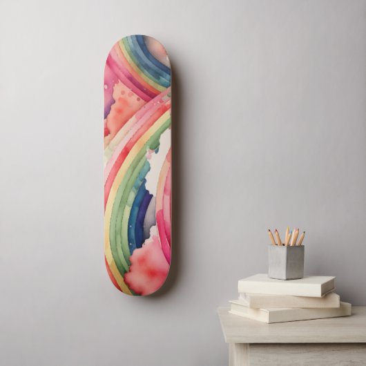 regenboogwaterverf persoonlijk skateboard (Muurkunst)