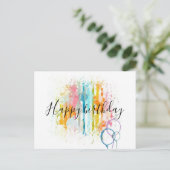 RegenboogWaterverf Stripe verf Spletters Birthday Briefkaart (Staand voorkant)