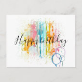 RegenboogWaterverf Stripe verf Spletters Birthday Briefkaart (Voorkant)