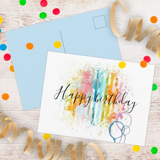 RegenboogWaterverf Stripe verf Spletters Birthday Briefkaart