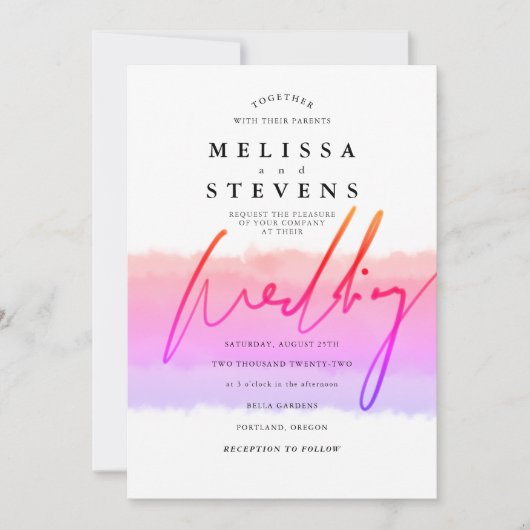 regenboogwaterverf-typografie bruiloft kaart (Voorkant)