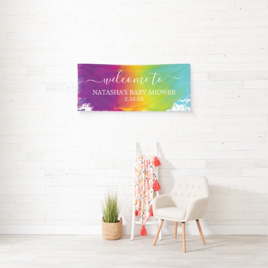 RegenboogWaterverf Welkom in Baby shower Spandoek (Insitu)
