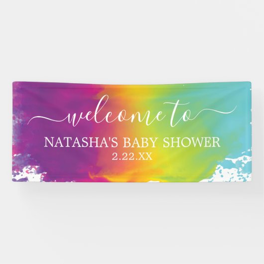 RegenboogWaterverf Welkom in Baby shower Spandoek (Horizontaal)