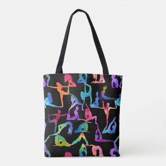 RegenboogWaterverf Yoga Poses Tote Bag (Achterkant)