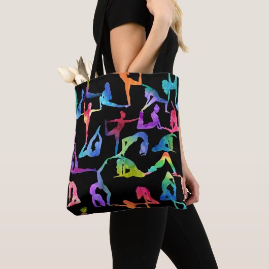 RegenboogWaterverf Yoga Poses Tote Bag (Dichtbij)