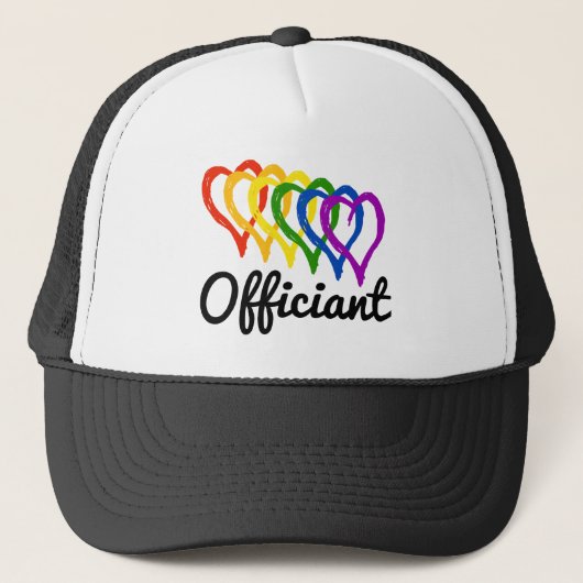 Regenboogweddenschap gelaagde hartenbeambte trucker pet (Voorkant)