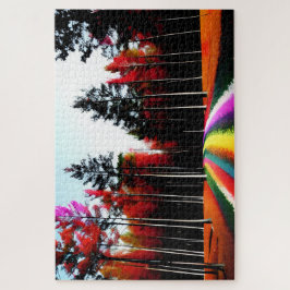 Regenboogweg door betoverd herfstbos legpuzzel