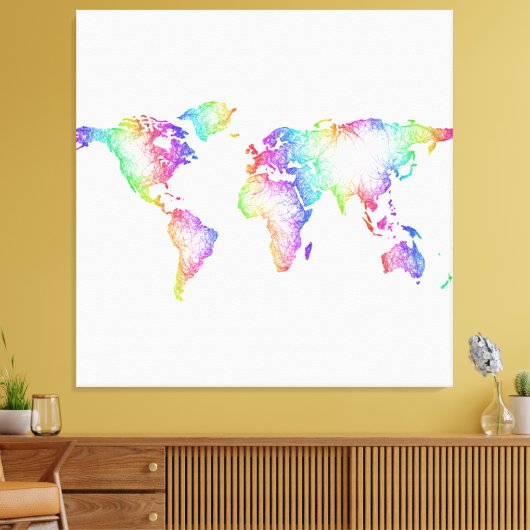 RegenboogWereldkaart Canvas Afdruk (Insitu (Woonkamer))