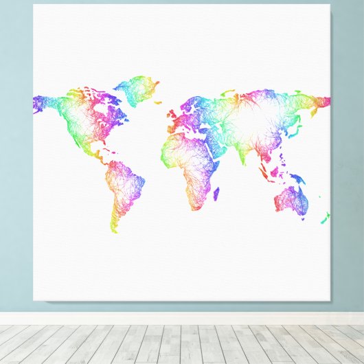 RegenboogWereldkaart Canvas Afdruk (Insitu (Houten vloer))