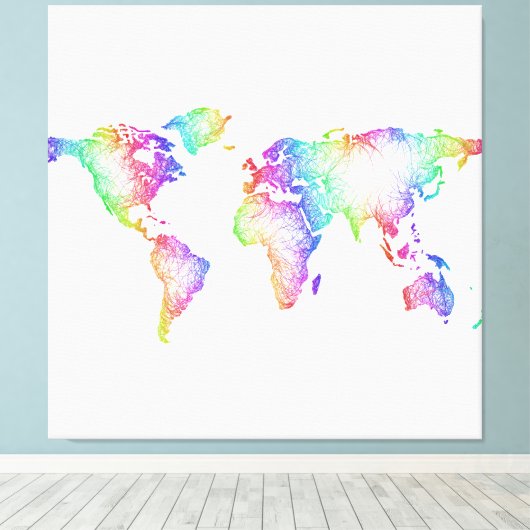 RegenboogWereldkaart Canvas Afdruk (Insitu (Houten vloer))