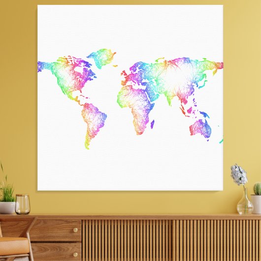 RegenboogWereldkaart Canvas Afdruk (Insitu (Woonkamer))