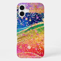 Regenboogwerveling en Confetti iPhone 16 Plus Hoesje