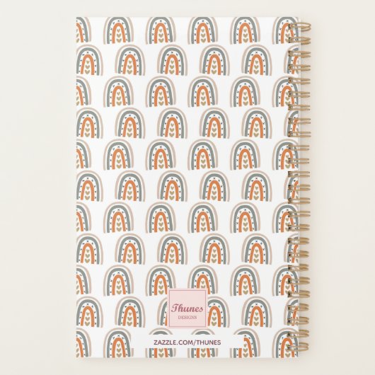 Regenboogwitte roos goudgrijze monogram planner (Achterkant)