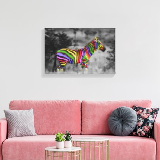 RegenboogZebra Canvas Afdruk (Insitu (Woonkamer))
