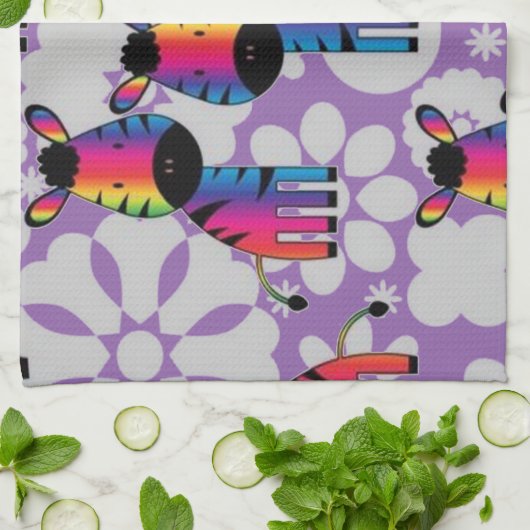 RegenboogZebra Theedoek (Gevouwen)