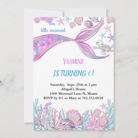 Regenboogzeemeermin onder de zee verjaardagsuitnod kaart (Voorkant)