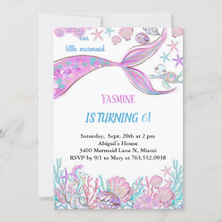 Regenboogzeemeermin onder de zee verjaardagsuitnod kaart