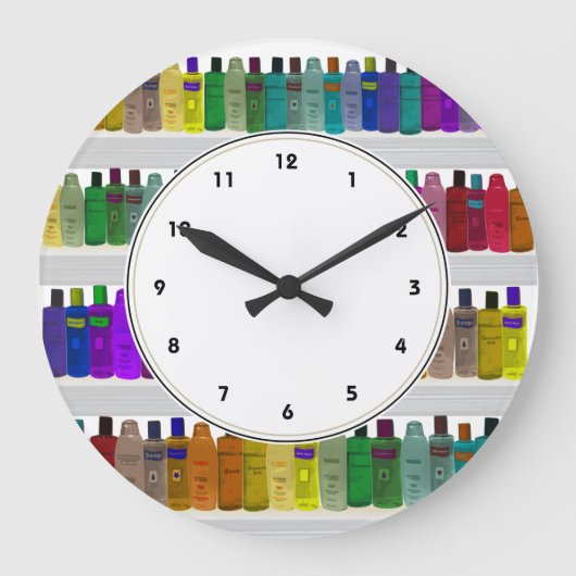 Regenboogzeep Flessen kleurrijke badkamerklok Grote Klok (Voorkant)
