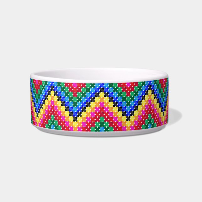 Regenboogzigzagpatroon Voerbakje (Voorkant)