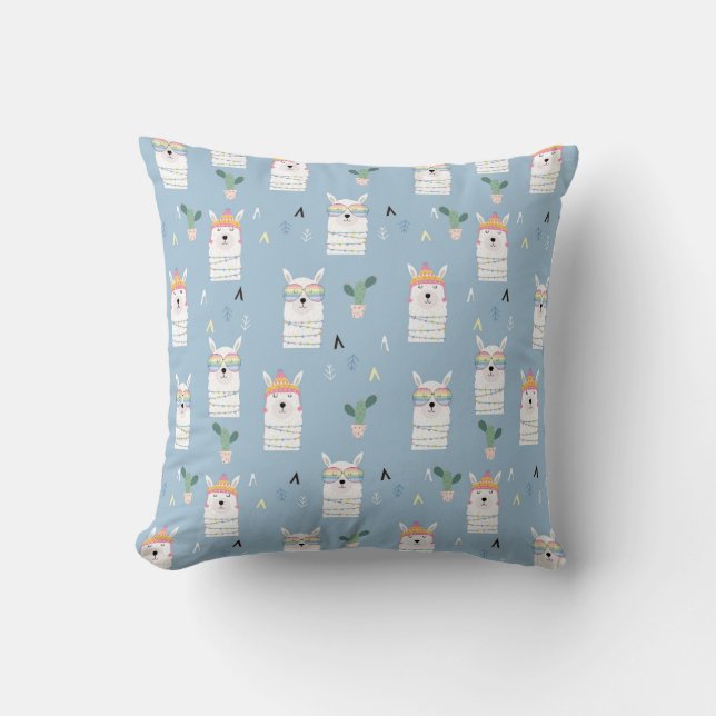 Regenboogzonnebrillen Llama Pattern Kussen (Voorkant)