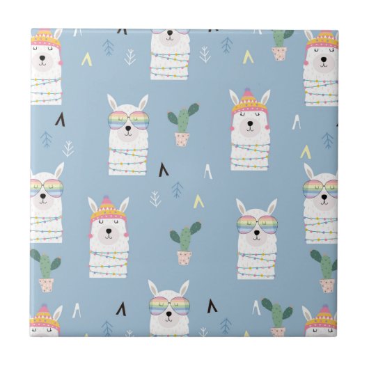 Regenboogzonnebrillen Llama Pattern Tegeltje (Voorkant)