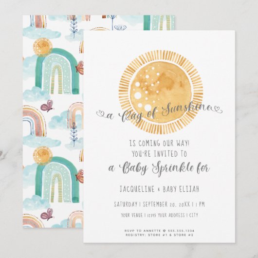 Regenboogzonneschijn Moderne Baby Waterverf Kaart (Voorkant / Achterkant)