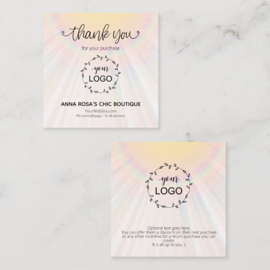 *~* Regenboogzonnestralen Hartelijk dank Informatiekaartje (Voorkant / Achterkant)