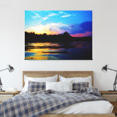 Regenboogzonsonderstel op bergmeer canvas afdruk (Insitu (Slaapkamer))