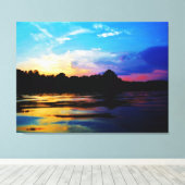 Regenboogzonsonderstel op bergmeer canvas afdruk (Insitu (Houten vloer))