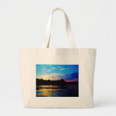 Regenboogzonsonderstel op bergmeer grote tote bag (Voorkant)