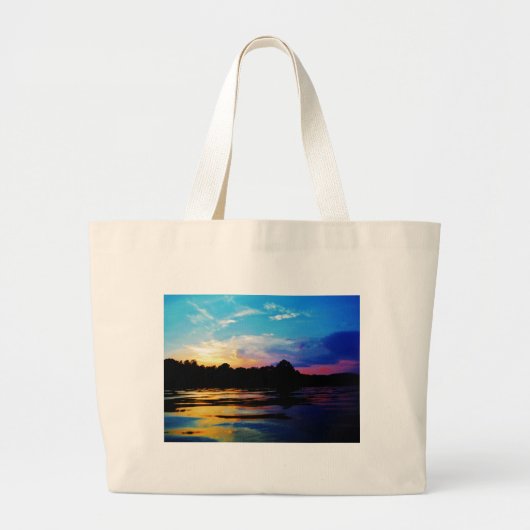 Regenboogzonsonderstel op bergmeer grote tote bag (Voorkant)