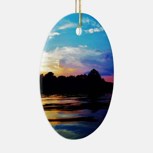 Regenboogzonsonderstel op bergmeer keramisch ornament (Rechts)