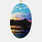 Regenboogzonsonderstel op bergmeer keramisch ornament (Links)